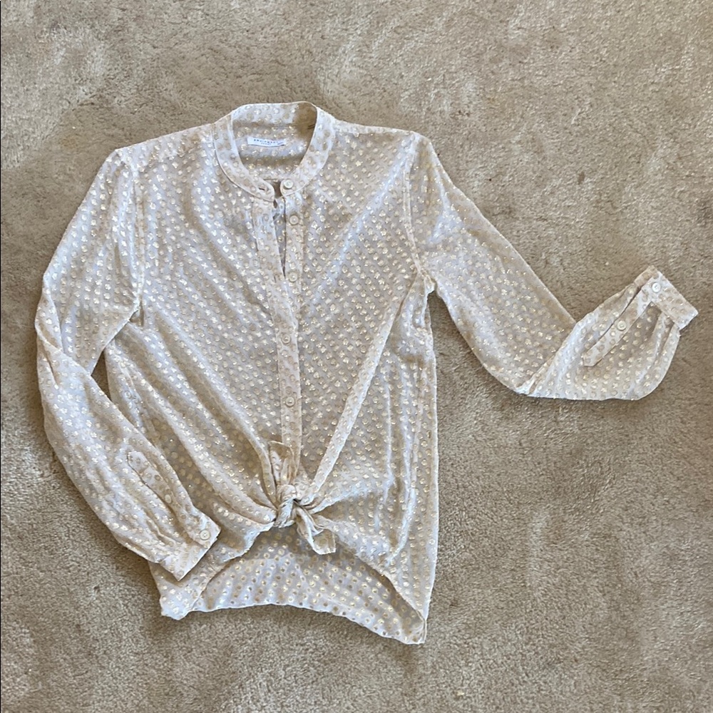Equipment Sheer Gold Polka Dot Button Down
